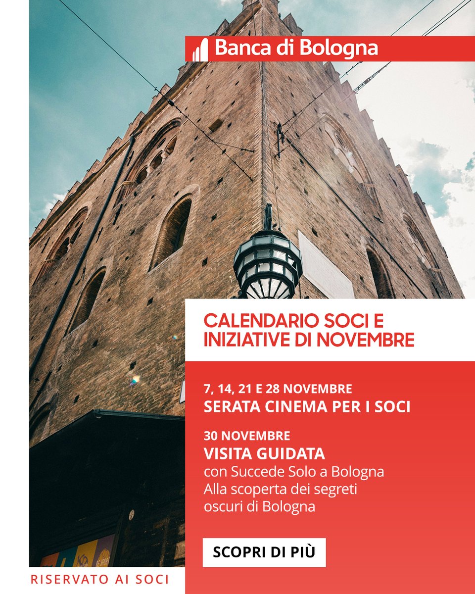 Arriva novembre e proseguono le iniziative dedicate ai nostri Soci!

Scopri di più: bancadibologna.it/soci/calendari…