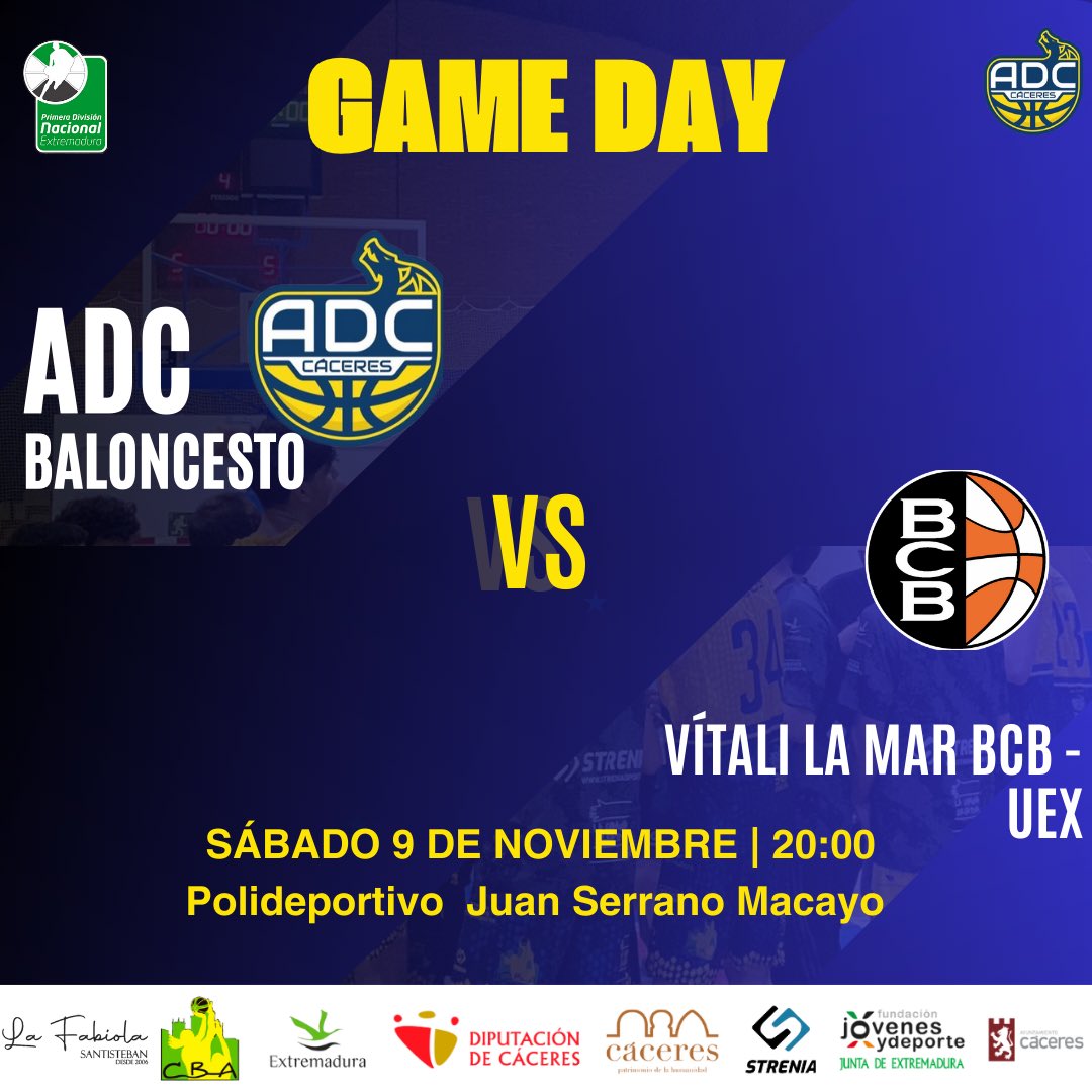 adcbaloncesto's tweet photo. 𝟏ª 𝐃𝐢𝐯. 𝐍𝐚𝐜. 𝐌𝐚𝐬𝐜 | 🏀

 ADC Baloncesto 🆚 @BCBBadajoz 
📅 Sábado 9/11
🕕 20:00 
📍Pabellón Juan Serrano Macayo 

💙💛🏀

#ADC #Desde1992 #SomosCantera #SomosFamilia https://t.co/Em3fAzpEpw