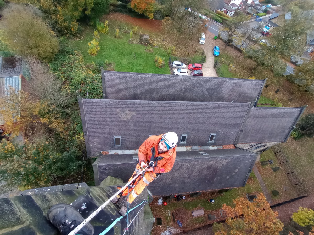 MasonClark_UK's tweet photo. MCA Director, Gez Pegram carries out a high-level inspection to the damaged tip of a church spire near #Sheffield, working to provide repair options with @TC_Architecture
Rope access was provided very safely and professionally by @VertexAccess
#conservationengineering https://t.co/x6qceHfQJW