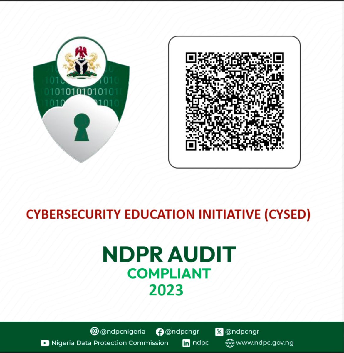 We are pleased to announce that the Cybersecurity Education Initiative (CYSED) has successfully met the audit compliance requirements of the <a href="/ndpcngr/">NDPC Nigeria</a> and has been awarded the Trustmark Certificate for the audit year 2023/2024!

This certification underscores our commitment to
