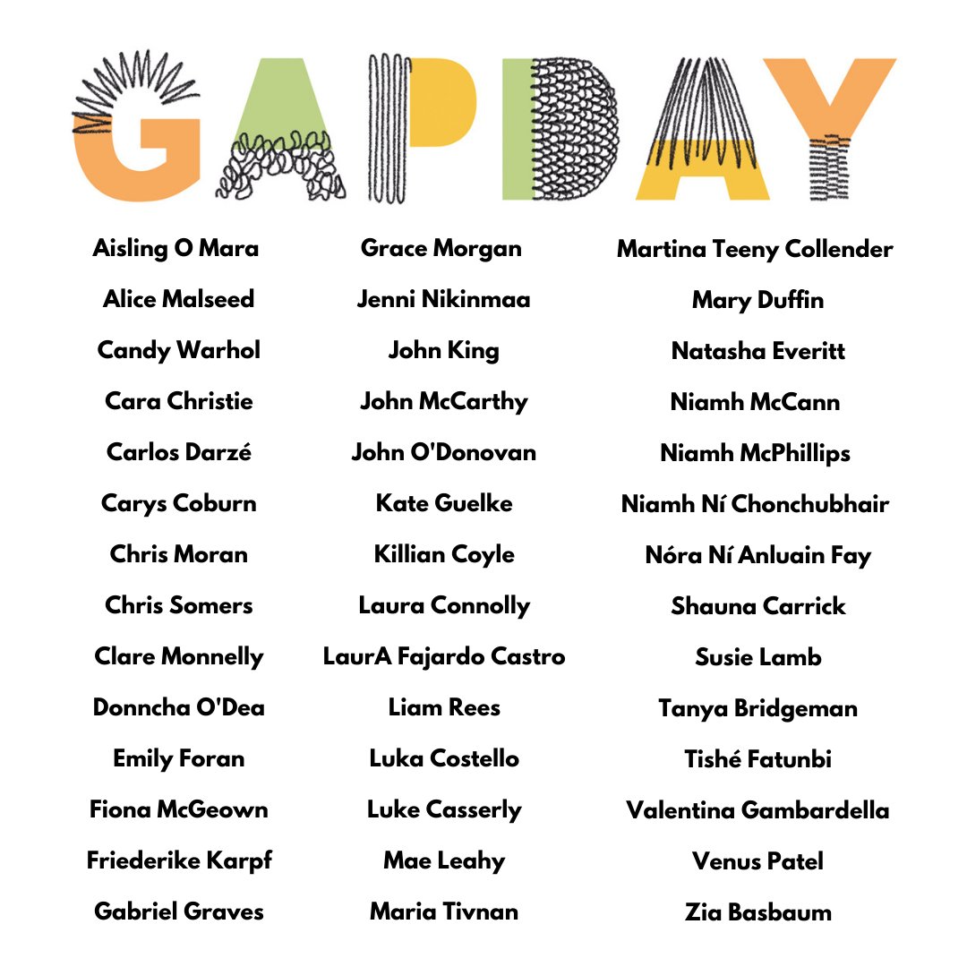 Gap Day (@yaygapday) on Twitter photo ✨Introducing Gap Day participants for 2024. All 42 freelance theatre-makers will be welcomed by 38 hosts across the island of Ireland.
Gap Day is an initiative by <a href="/lianbell/">Lian Bell</a> & <a href="/mermaidarts/">Mermaid Arts Centre</a>, facilitated by <a href="/seoid/">Julie Kelleher</a>. Kindly supported by <a href="/artscouncil_ie/">The Arts Council / An Chomhairle Ealaíon</a>
#DreamThinkCreate #yaygapday ✨Introducing Gap Day participants for 2024. All 42 freelance theatre-makers will be welcomed by 38 hosts across the island of Ireland.
Gap Day is an initiative by <a href="/lianbell/">Lian Bell</a> & <a href="/mermaidarts/">Mermaid Arts Centre</a>, facilitated by <a href="/seoid/">Julie Kelleher</a>. Kindly supported by <a href="/artscouncil_ie/">The Arts Council / An Chomhairle Ealaíon</a>
#DreamThinkCreate #yaygapday
