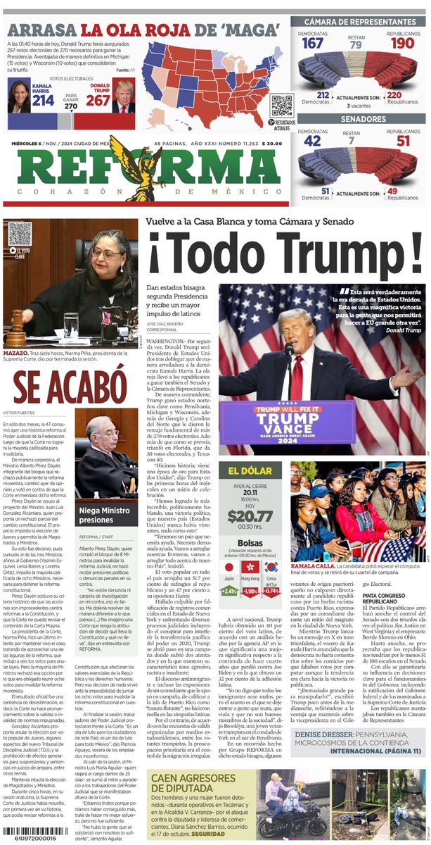 AlfredoLecona's tweet photo. Se acabó, en serio se acabó.

Comienza una larga noche fascista en México y Estados Unidos. Esta portada ya es (tristemente) histórica. 💔 https://t.co/bx36f9l9eo