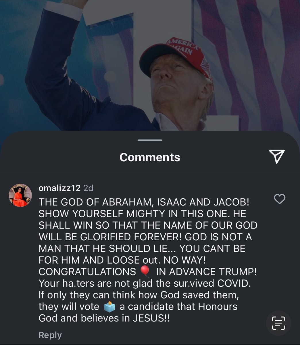 OMALIZZ1's tweet photo. This is to show that God does not joke with his name. The one that gave you the AIR you are using to stay on earth? He came through for #DonaldTrump and I am so excited. Congratulations Sir! I told me to script it and I did. Glory to his name!!! https://t.co/XWZllJ4dB6