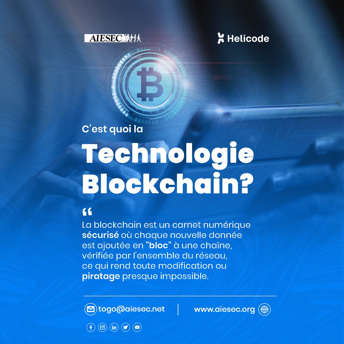 Envie d’en apprendre davantage ? Les inscriptions aux prochains cours ouvriront bientôt. Restez connectés pour ne rien manquer !

#BonMoisDeNovembre #Blockchain #Innovation #Formation #Helicode #togomcteam #MCWekanda #AIESECTogo