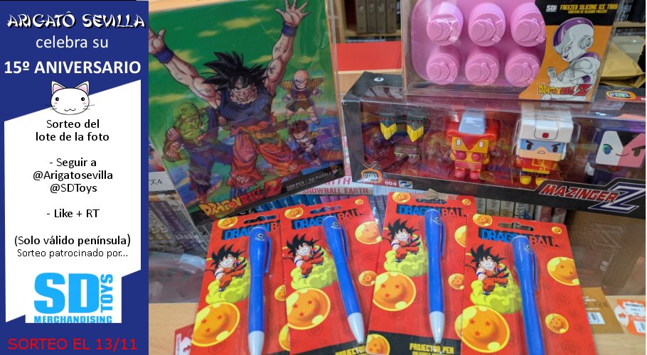 🎆Último Sorteo del XV Aniversario Arigatô🎆

➡️Seguir <a href="/ArigatoSevilla/">Arigatosevilla.com ⛩️ ありがとう ⛩️ セビリア (スペイン)</a> y @SDToys
➡️Like + RT a esta entrada
📷Comenta (si quieres) con #Arigato15Aniversario

Solo válido para España peninsular.

Ganadores el miércoles 13 Noviembre.

¡Mucha suerte! 🤞