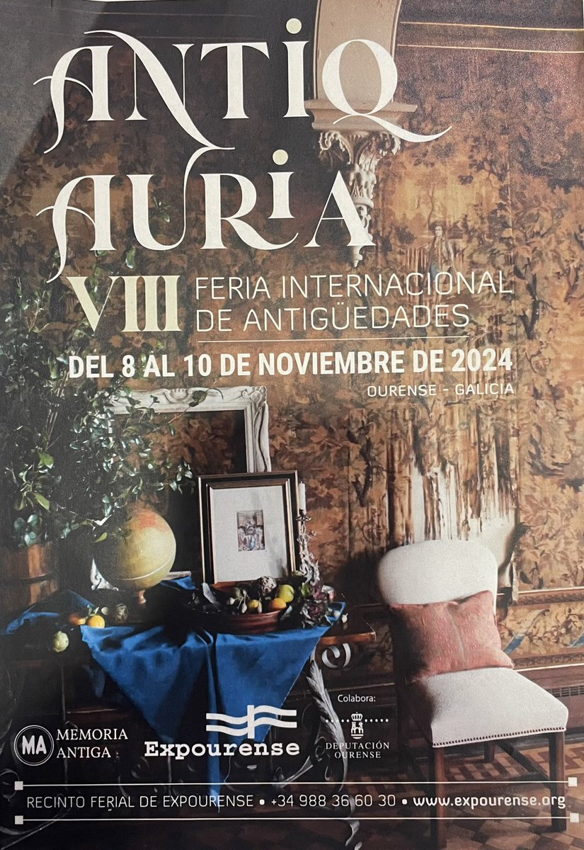 La <a href="/DeputacionOU/">Deputación de Ourense</a> en <a href="/EXPOURENSE/">EXPOURENSE</a> presentando la “VIII Feria Internacional de Antigüedades”, Antiq Auria. A celebrar del 8-10 de noviembre en Expourense.  Antigüedades de 45 anticuarios de España, Portugal, Francia, Bélgica, Suiza. <a href="/Xunta/">Xunta de Galicia</a>