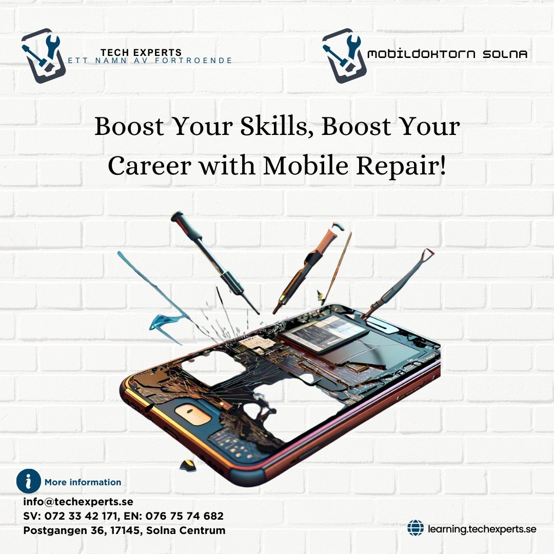 techexperts2024's tweet image. &quot;Boost your skills, boost your career! Enroll in our mobile repair course and unlock your full potential.&quot;📱  
#stockholm #mobilrepairinginstockholm #mobilephonecourseinsweden  #repairing #mobileaccessories  #mobilerpairing #MobileRepair #SkillBuilding #SkillUp #TechTraining