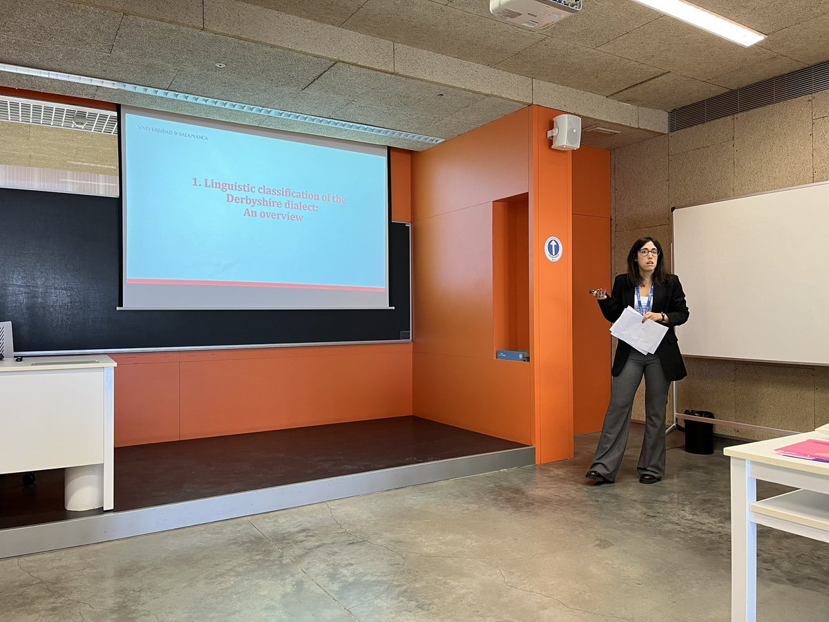 DINGResearch's tweet photo. Paula Schintu and Javier Ruano-García step on stage for their tandem presentation "On the linguistic (re)construction of identity in late modern dialect writing". https://t.co/ZolSFFkscR