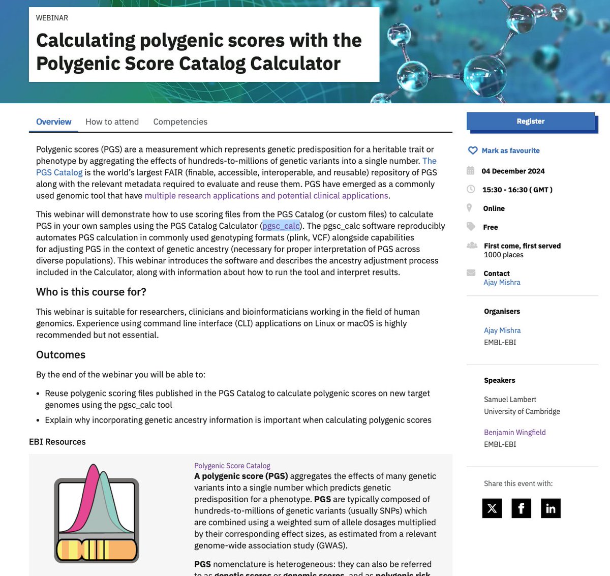 PGS Catalog (@pgscatalog) on Twitter photo Interested in software tools for calculating polygenic scores? <a href="/iamslambert/">Sam Lambert</a> & @nebfield are giving an <a href="/EBItraining/">EMBL-EBI Training</a> webinar December 4th about our pgsc_calc tool and it's capabilities for reproducible PGS calculation: ebi.ac.uk/training/eventā¦! Join in or catch the recording after. Interested in software tools for calculating polygenic scores? <a href="/iamslambert/">Sam Lambert</a> & @nebfield are giving an <a href="/EBItraining/">EMBL-EBI Training</a> webinar December 4th about our pgsc_calc tool and it's capabilities for reproducible PGS calculation: ebi.ac.uk/training/eventā¦! Join in or catch the recording after.