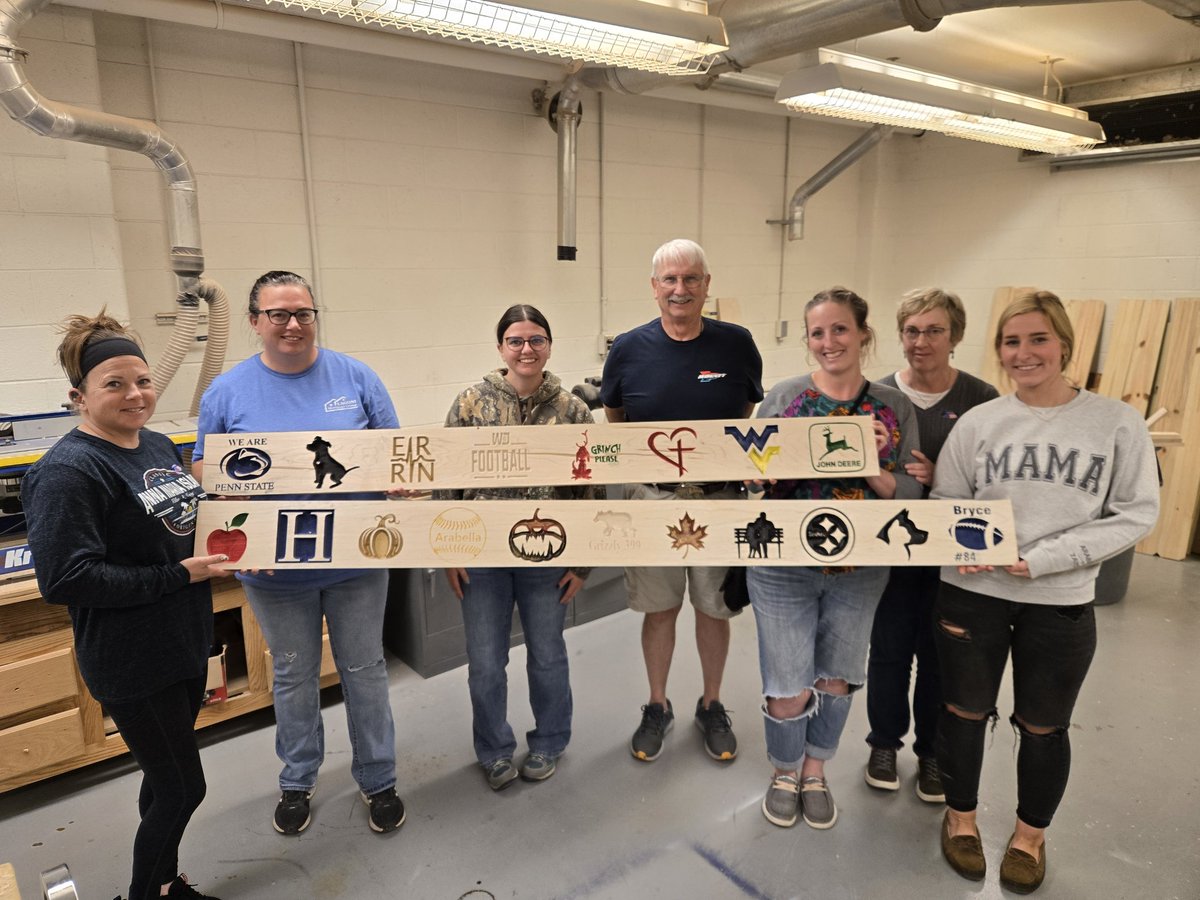 BrandonPrentice's tweet photo. Another evening course at Trinity High School! This week adults finished up their CNC milled, V-carved wood designs, along with laser-cutting personalized wall decorations.
 @ShopBotTools @Vectric #FabLab #lasercutting #makered #CNC #Shopbot @TRINITY_MLUCAS @DonSnoke https://t.co/u36r66UJEy