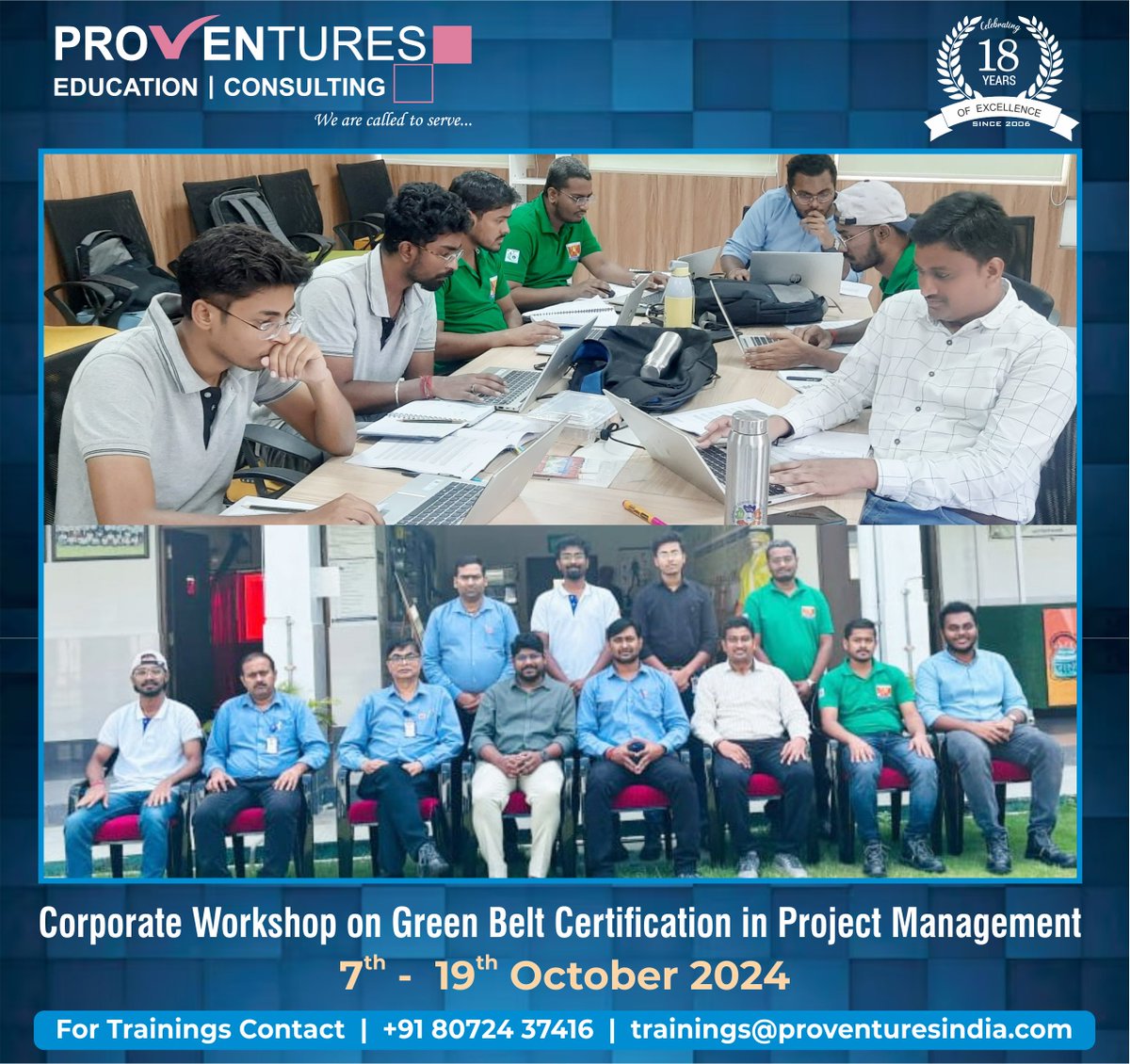 provenindia's tweet photo. We recently held a fantastic Corporate Workshop on Green Belt Certification in Project Management from 7th to 19th October 2024!
#GreenBeltCertification #ProfessionalGrowth #ProjectManagementSkills #CorporateTraining #SkillsDevelopment #ProfessionalGrowth #ProventuresIndia https://t.co/hywXTdRs8O