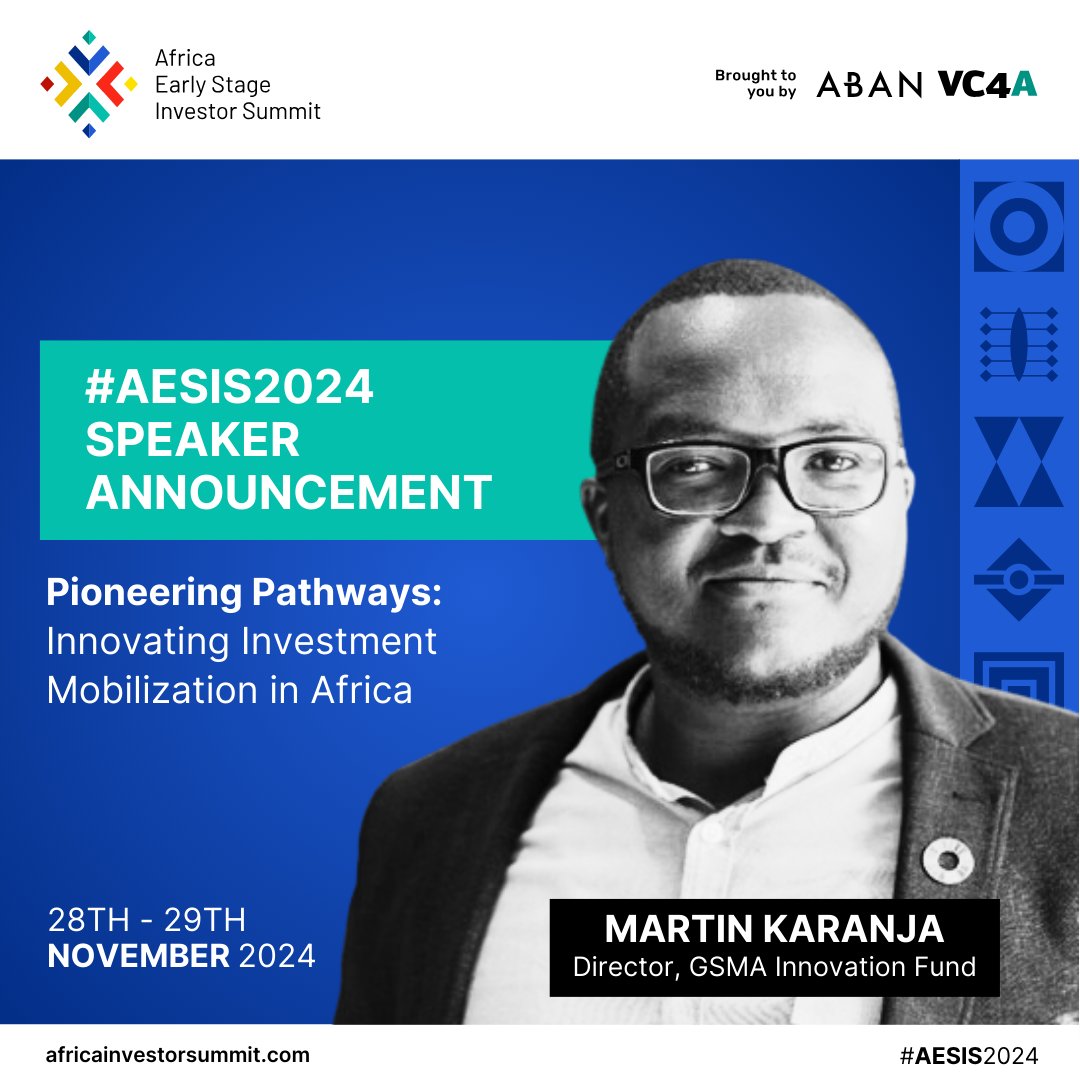 AESIS_summit's tweet image. Get ready to meet a true visionary in the world of startup funding: @KaranjaMK, Director of the @GSMA Innovation Fund!

RSVP at bit.ly/47HBTO4 to be part of the discussion at #AESIS2024! 

@VC4A_Africa @ABANAngels