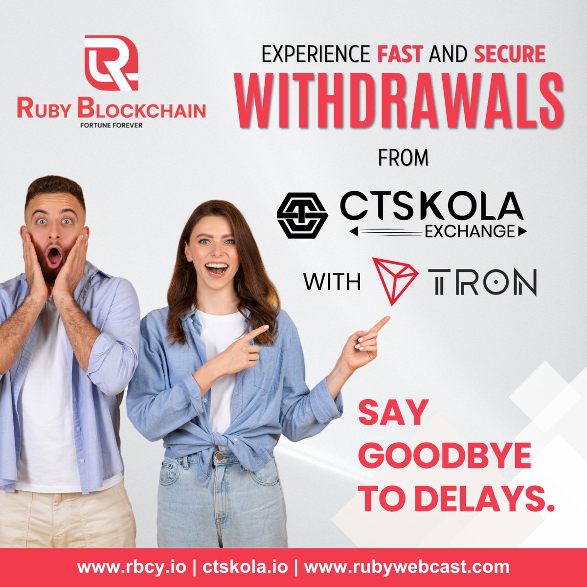 rubywebcast's tweet photo. Experience the power of instant transactions with Ruby Blockchain!
Fast, secure withdrawals from CTSKOLA Exchange with TRON. Say goodbye to delays and hello to seamless transfers.
For More Info- https://t.co/nDHzollSGF
#cryptocurrency #rubyrbc #coinrbc #rubyasset #DigitalAsset https://t.co/9cquyDnKOl