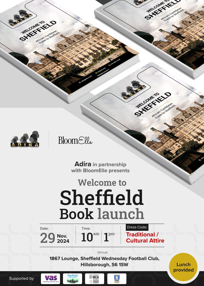 ADIRA (@adiraorguk) on Twitter photo Thrilled to partner with BloomElle on the launch of our "Welcome to Sheffield" guidebook. Join us for this historic event in your best cultural attire!
📅 SAVE THE DATE: 29 Nov 2024
⏰ TIME: 10am - 1pm
📍 LOCATION: Sheffield Wednesday FC, Hillsborough
<a href="/SheffCouncil/">Sheffield City Council</a> Thrilled to partner with BloomElle on the launch of our "Welcome to Sheffield" guidebook. Join us for this historic event in your best cultural attire!
📅 SAVE THE DATE: 29 Nov 2024
⏰ TIME: 10am - 1pm
📍 LOCATION: Sheffield Wednesday FC, Hillsborough
<a href="/SheffCouncil/">Sheffield City Council</a>