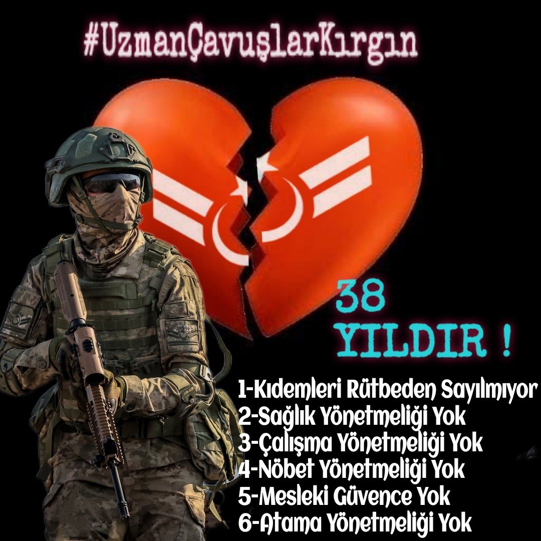 Yalaz033's tweet photo. @CHPMuratBakan @KucukkayaIsmail 65 #UzmanÇavuşlarKırgın
•Kadroları yok
•Kıdemleri rütbeden sayılmıyor 
•Sağlık yönetmeliği 
•Çalışma yönetmeliği yok
•Sözleşme çilesi var 
•Emeklilikte en düşük memur maaşı
Çözüm:
926 Personel Kanununa geçilerek kadroya alınmayı bekliyorlar @alitilkici38
#UzmanÇavuş lar https://t.co/wN5XoQk7OZ