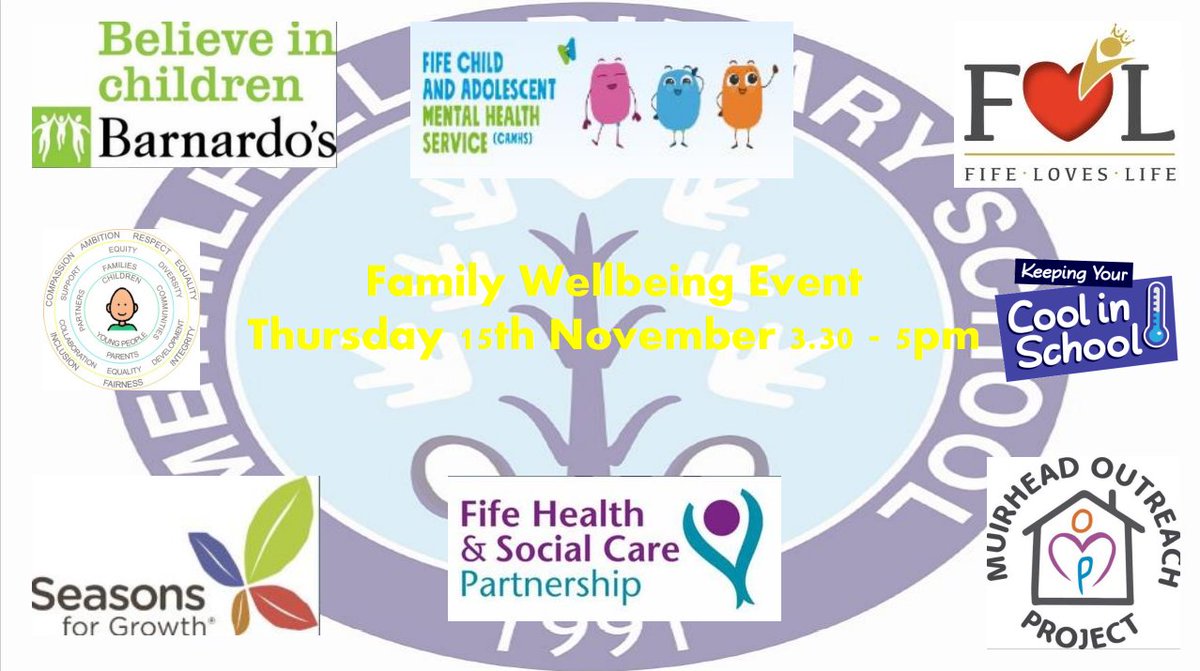We are delighted to be hosting our Family Wellbeing Event again this year on Thursday 14th November from 3.30 - 5pm here at Methilhill Primary School. Stalls and workshops will be available from our Colleagues and Partner Agencies who will be on hand to offer support and advice!
