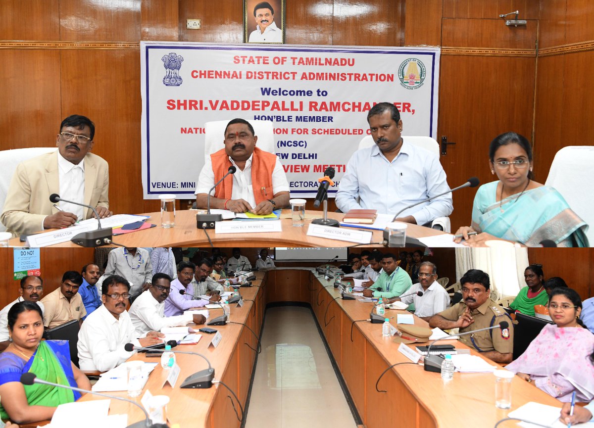 NCSC_GoI's tweet photo. The meeting focused on welfare and support initiatives for SC communities, reviewing key programs and challenges to improve opportunities and development. #Chennai #TamilNadu #ScheduledCastes #CommunityWelfare #SCsupport @Vaddepalli_ncsc https://t.co/gsacO2z48M
