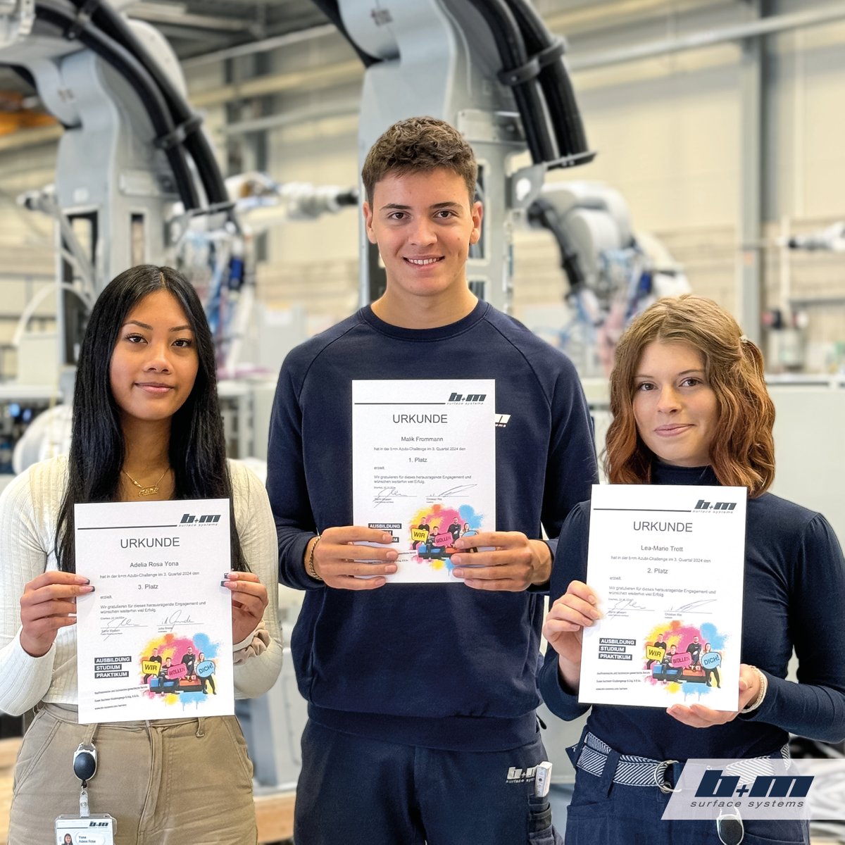 Spitzenleistung unserer Azubis: Malik 🥇 Lea 🥈 und Adelia 🥉 heißen die   nächsten Gewinner unserer #azubichallenge 🏆 Gratulation und bitte   "Weiter so!" 👏🥳 #bmsurfacesystems #bmsystems #ausbildung #karriere