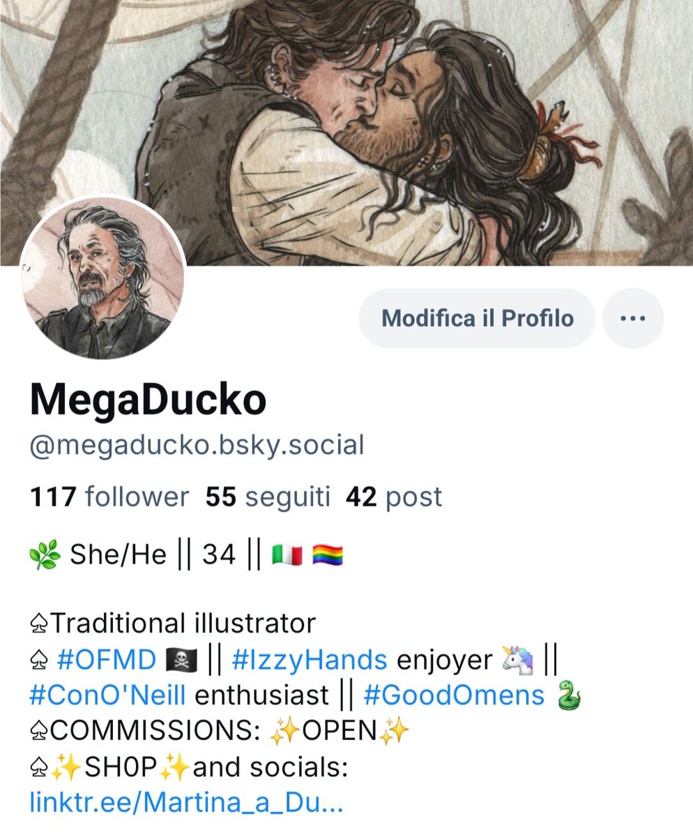 Lil reminder that I'm also on 🦋 if you feel to help me grow a little ;u; 

✨️ And I posted there e a new EdIzzy thingie 👀 ✨️

For now I will stay here too but the latest news about AI is not encouraging, tbh :")
#OFMDfanart 
#edizzy 
#traditionalart