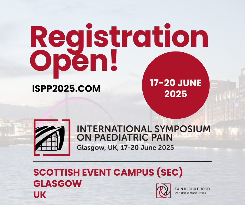 Join us for ISPP 2025 in Glasgow, UK, from 17–20 June! This premier symposium brings together experts in pediatric pain management, including researchers, clinicians, and multidisciplinary healthcare professionals. Register now: bit.ly/3UDnTjd #ISPP2025