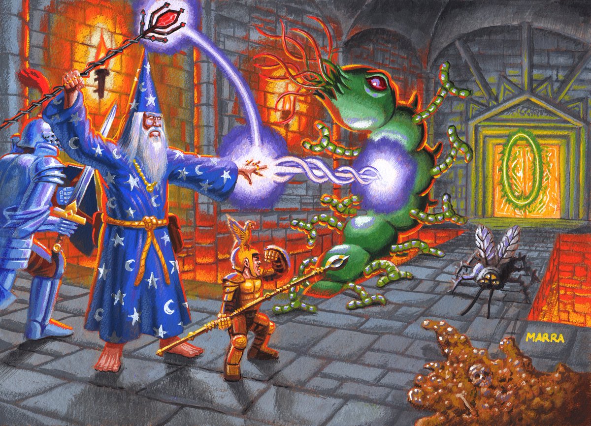 I illustrated a scene from a classic D&amp;D solo campaign I'm running. Gouache on paper. 14x10.