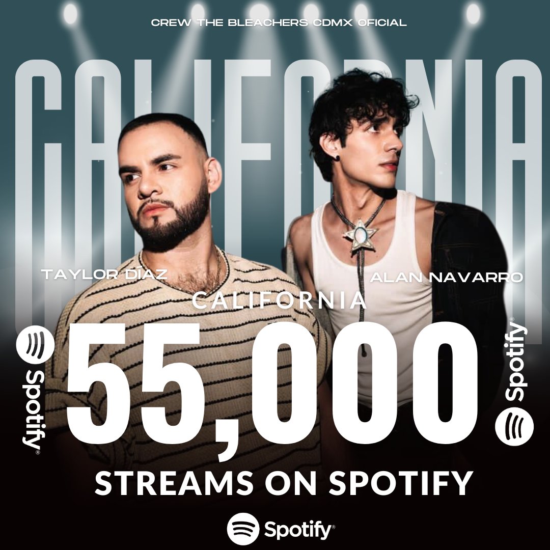 📉|| “California” logra  los 55K streams en Spotify a solo 6 meses de su lanzamiento. Ft <a href="/TaylorDiazMusic/">Taylor Diaz</a> y <a href="/alannavarro/">Alan Navarro</a> 

-Escrita por: Aaron Alonso Villaseñor, Daniel Maytz, Hector Ruben Mena Escudero, José Héctor Portilla Rodríguez, Oliver
Garcia Ceron, Taylor Diaz