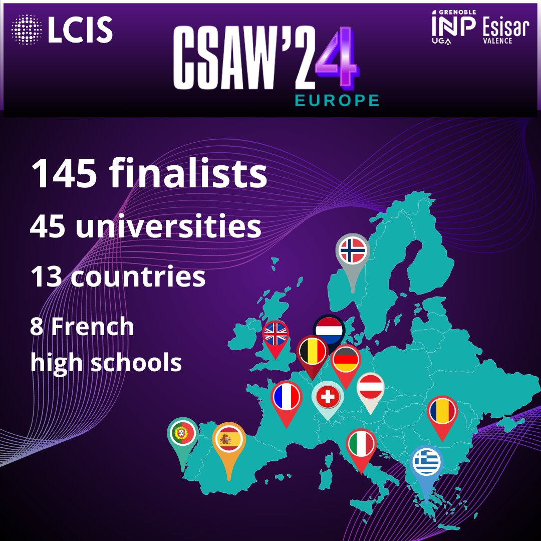 🥇🥈🥉 CSAW’24 Europe : 145 finalists from 13 countries and 45 universities (&amp; 8 French high schools) are taking part in the finals of the 5 CSAW Europe competitions!
Congratulations to all!
See you Friday in Valence at Grenoble INP - Esisar  for the final!
#csaw_europe