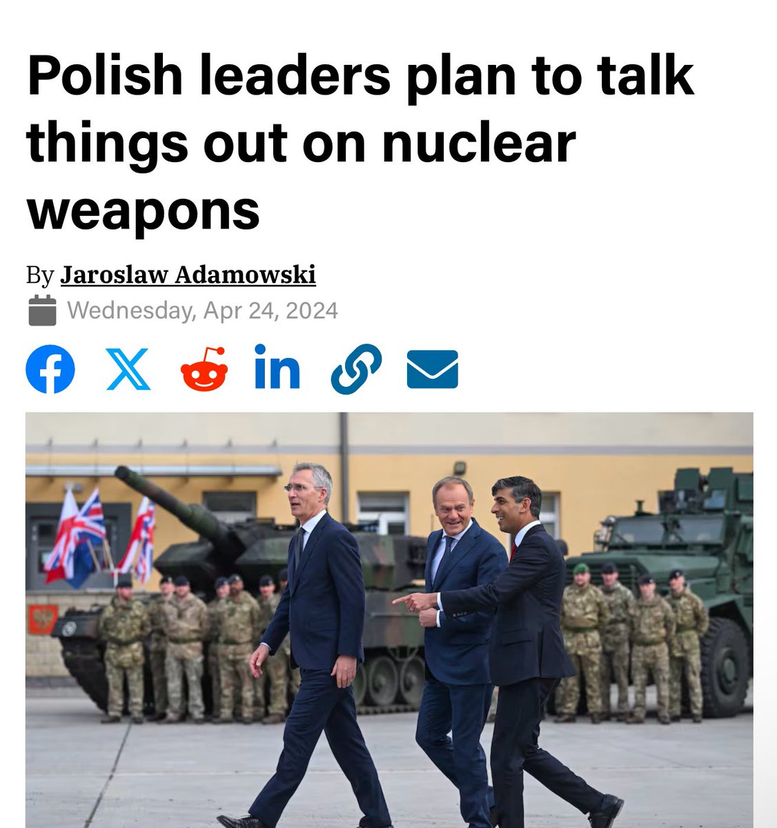 highbrow_nobrow's tweet photo. The demand for nuclear weapons will likely become irresistible for nations like Poland, Japan, and South Korea as the United States retreats from its global role. This shift could drive an increase in nuclear proliferation. In Warsaw, discussions about developing a shared nuclear program with neighboring countries for a collective security umbrella would not be surprising. Each of these nations possesses the economic and technical capacity to pursue such a program.

https://t.co/gp2aBUCChB