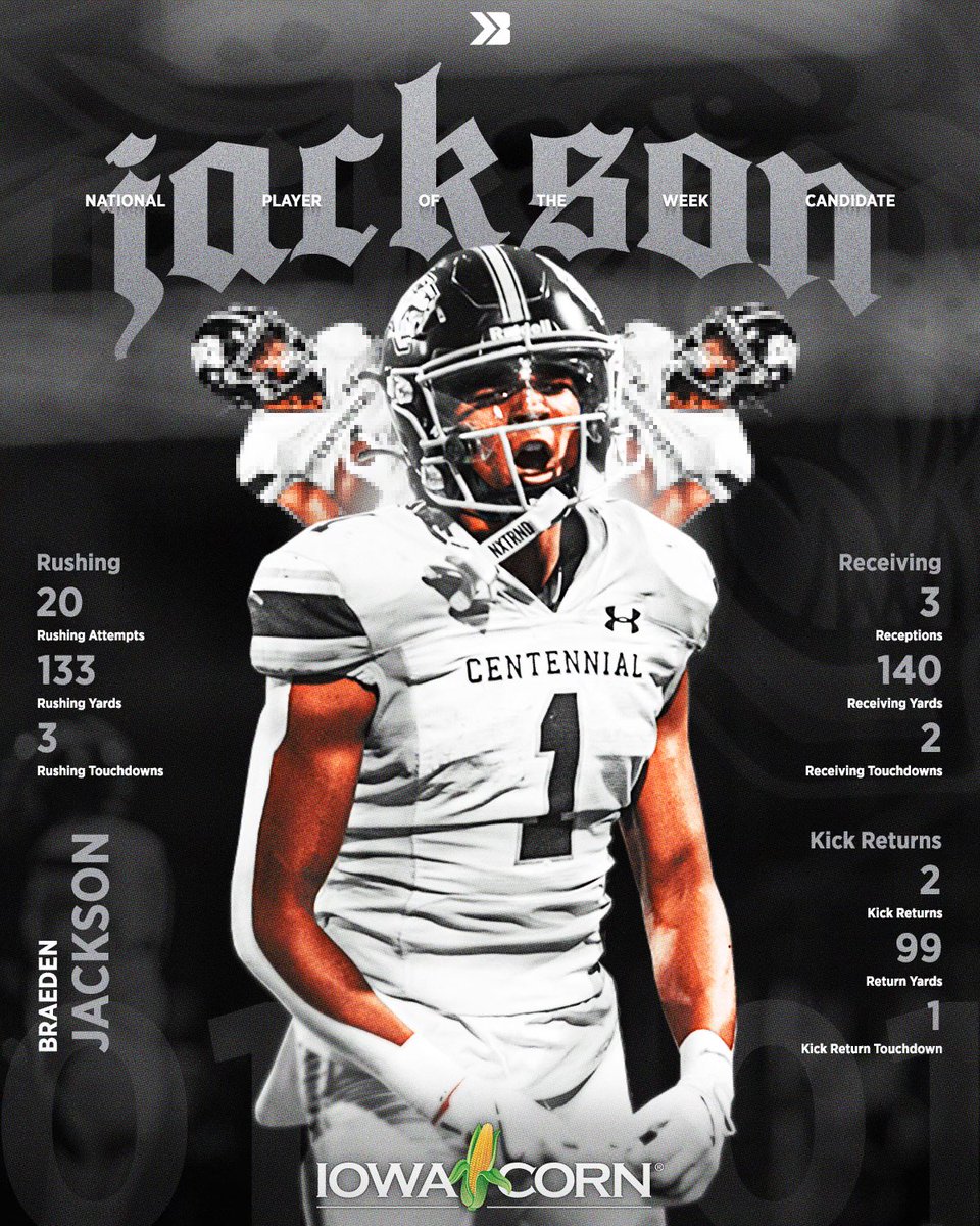Braeden Jackson WENT OFF last week against Iowa City High😳

His performance earned him a spot as a candidate for Sports Illustrated National High School Boys Athlete of the Week🔥

📸 Jerad Downer

#ihsaa #iahsfb