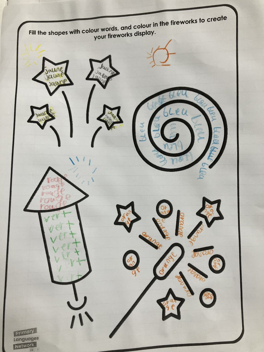 Natalie Cox (@coxynat) on Twitter photo Fabulous word art fireworks produced by the wonderful Y3s <a href="/StMaryHighGreen/">St Mary's High Green</a> practising French colours 🇫🇷 🎇 🎆 Fabulous word art fireworks produced by the wonderful Y3s <a href="/StMaryHighGreen/">St Mary's High Green</a> practising French colours 🇫🇷 🎇 🎆