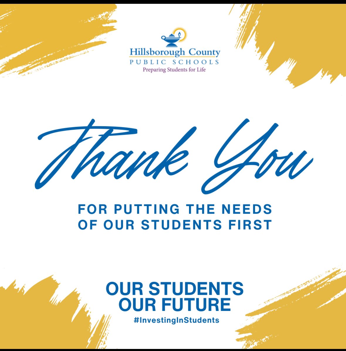 Thank you for supporting public education in Hillsborough County. The referendum funding will directly benefit student staff, and the entire community!!!
#InvestingInStudents 
#HillsboroughSchools