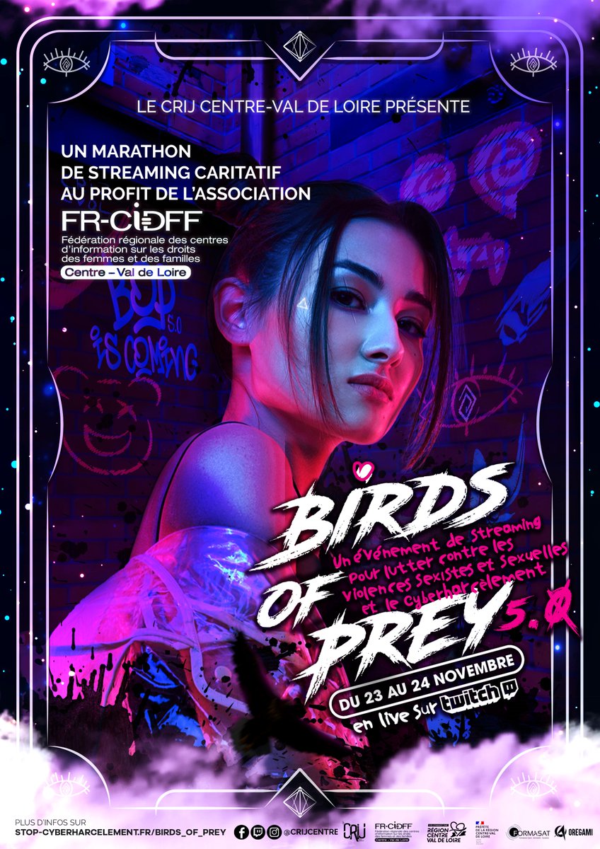 💟🦅C’est le grand retour de Birds Of Prey, notre évènement caritatif annuel qui rassemble des streamers et streameuses de la france entière le temps d’un week-end pour lever des fonds en faveur de la lutte contre les violences sexistes et sexuelles !

Cette année, c’est