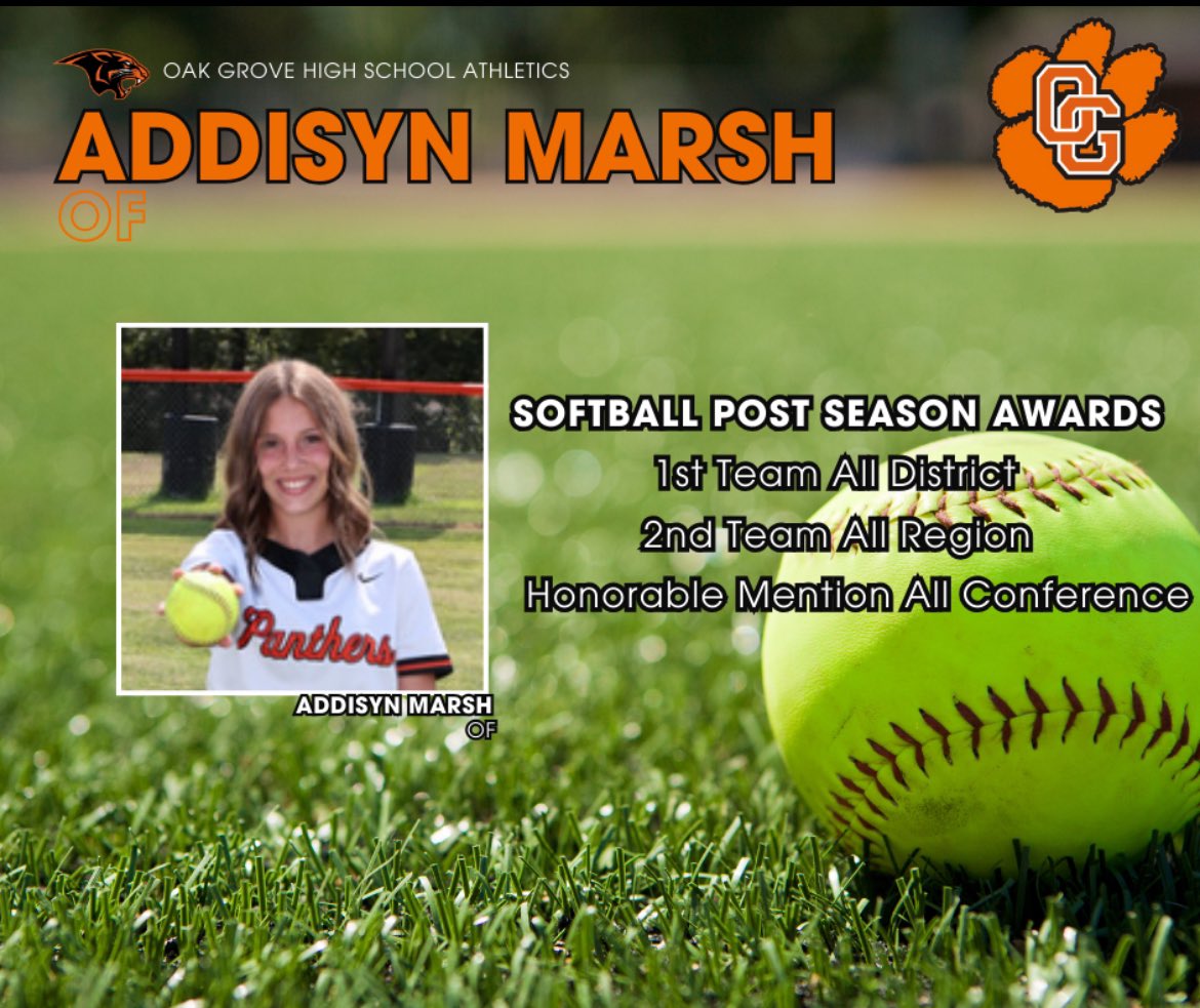 Congratulations to Sophomore CF Addisyn Marsh on a fantastic season!!