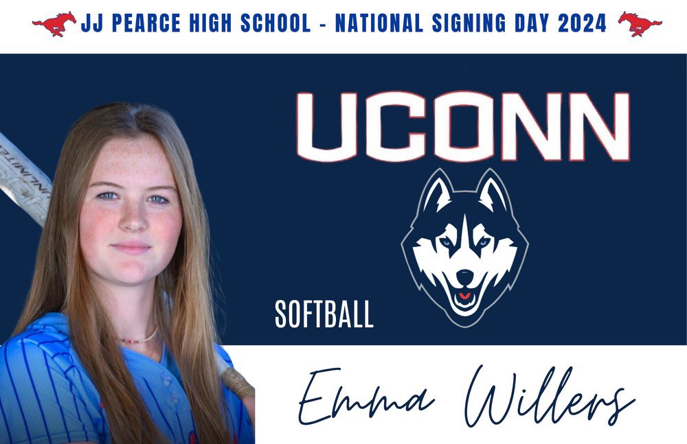 JJ Pearce Softball (@jjp_softball) on Twitter photo NEXT WEDNESDAY IS SIGNING DAY! 🎉
Help us celebrate EMMA WILLERS as she signs to play softball for the University of Connecticut!
🗓️ Wednesday, November 13th
📍Pearce Legacy Gym
⏰ 8:15 AM
We are very proud of you Emma! ❤️🥎
<a href="/willers_emma/">Emma Willers</a> NEXT WEDNESDAY IS SIGNING DAY! 🎉
Help us celebrate EMMA WILLERS as she signs to play softball for the University of Connecticut!
🗓️ Wednesday, November 13th
📍Pearce Legacy Gym
⏰ 8:15 AM
We are very proud of you Emma! ❤️🥎
<a href="/willers_emma/">Emma Willers</a>