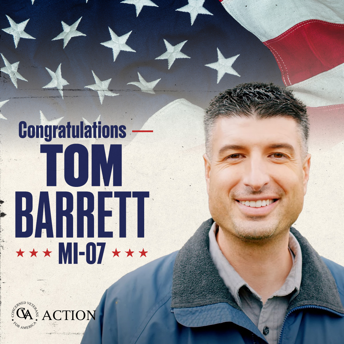 CVA Action congratulates <a href="/tombarrettmi7/">Tom Barrett</a> on his victory!

We can count on Tom to fight for Michigan veterans and support policies that end reckless spending to create a stronger economy! We look forward to working with him.