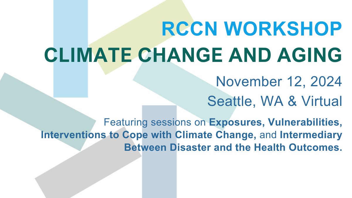Sealy Center on Aging (@utmb_scoa) on Twitter photo Virtual registration is still open for workshop “Climate Change and Aging" on November 12, 2024 in Seattle, WA in conjunction with the Gerontological Society of America Annual Scientific Meeting. Virtual attendance is free and available to all! amfedaging.wufoo.com/forms/m1pjz7i5…
<a href="/rccnaging/">Research Centers Collaborative Network (RCCN)</a> Virtual registration is still open for workshop “Climate Change and Aging" on November 12, 2024 in Seattle, WA in conjunction with the Gerontological Society of America Annual Scientific Meeting. Virtual attendance is free and available to all! amfedaging.wufoo.com/forms/m1pjz7i5…
<a href="/rccnaging/">Research Centers Collaborative Network (RCCN)</a>