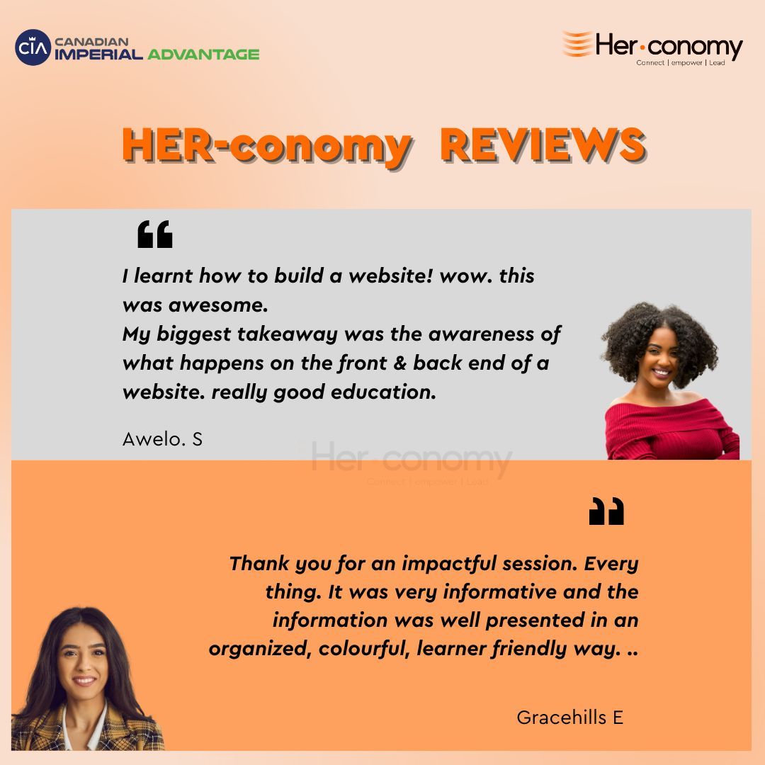 Join us today, November 6th, for a game-changing digital literacy class in the HER-conomy program! From 6-8 PM , dive deep into the art of website design with the incredible Claire Kemgou, a seasoned data analyst consultant.

Last Week to sign up. Sign up imperialadvantage.ca/?services=her-…