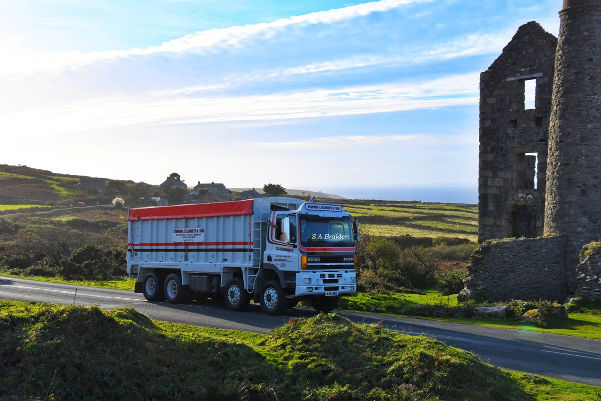 S J Sluggett &amp; Son DAF 85CF seen passing old tin mine workings on a road run around Cornwall recently