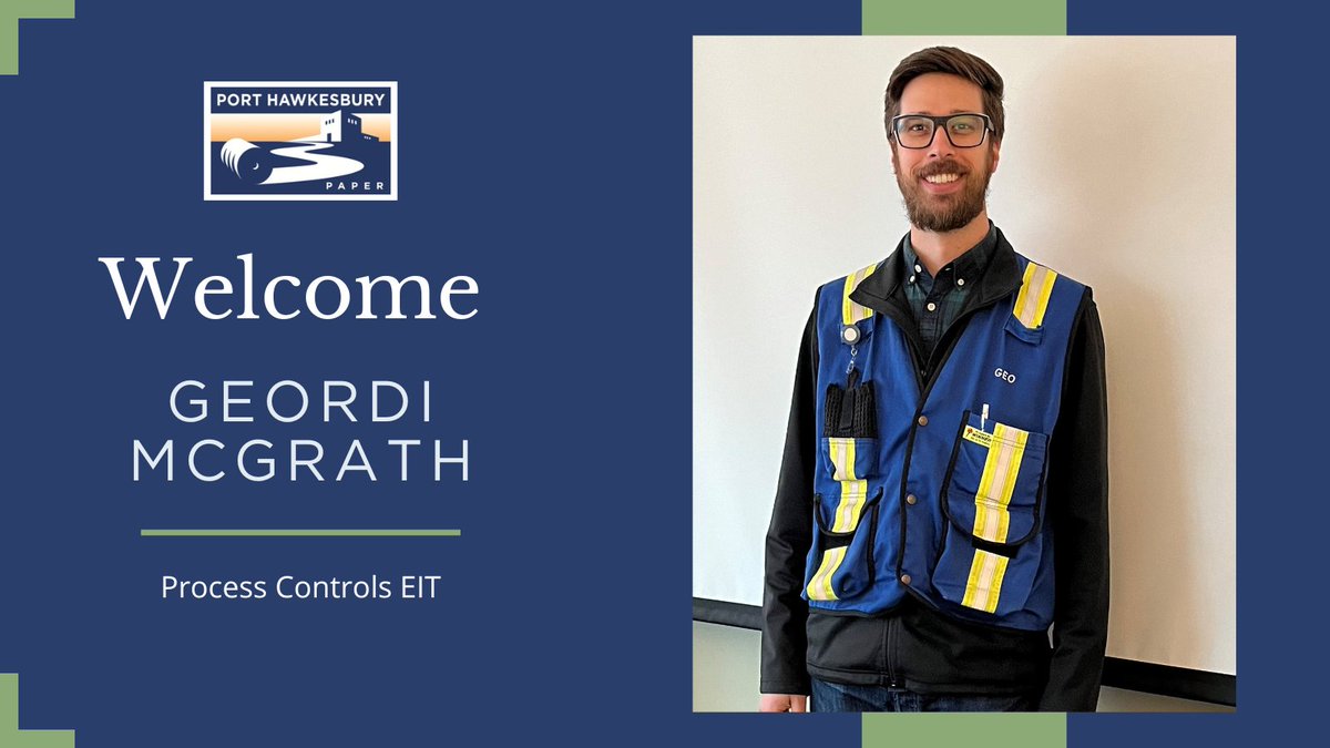 We are pleased to welcome Geordi McGrath to the Port Hawkesbury Paper Mill team as a Process Controls Engineer in Training.
We look forward to supporting his growth and seeing the contributions he will make.
Please join us in extending a warm welcome to Geordi!