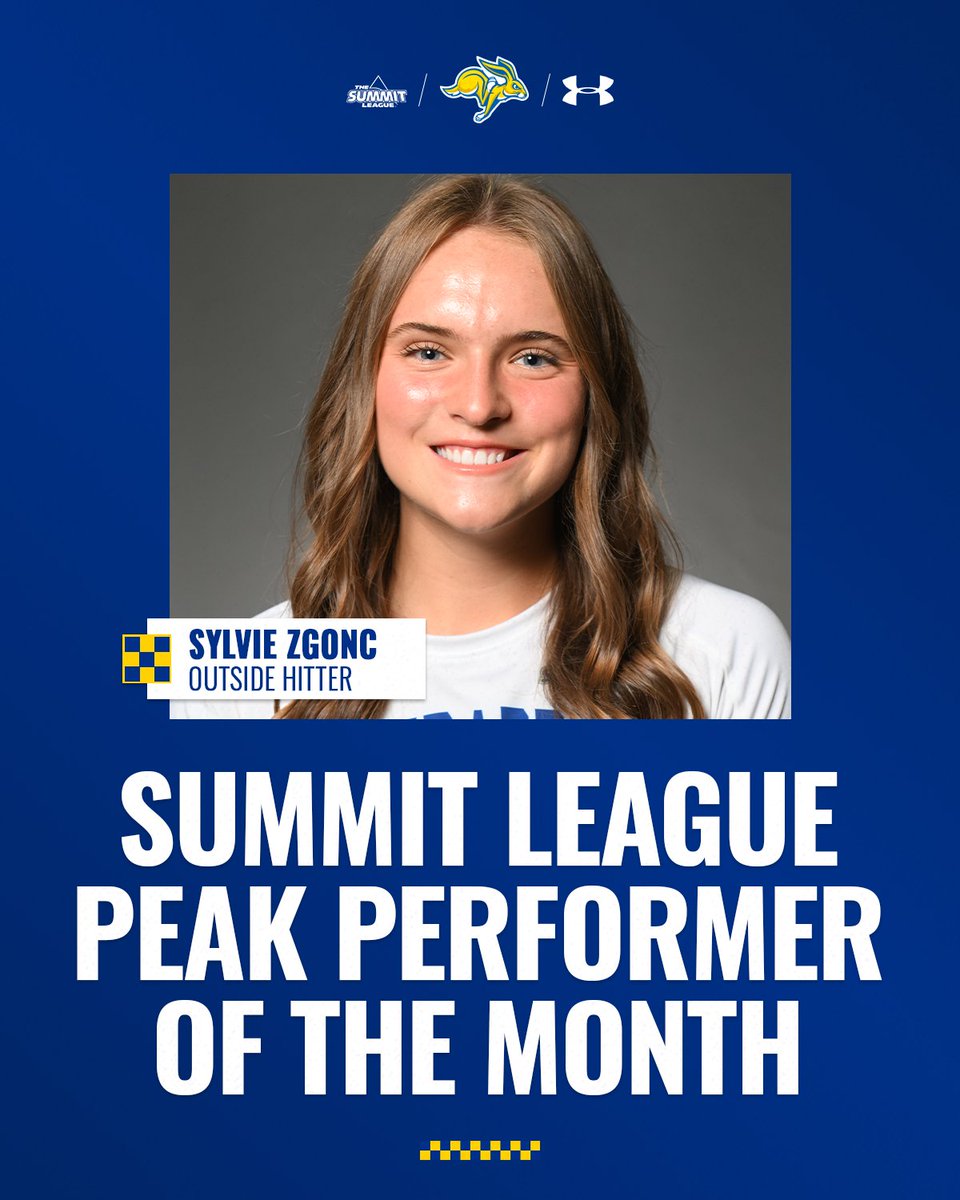Sylvie Zgonc is the Summit League Peak Performer of the Month for October! 🌟

🔹 4.47 kills per set
🔹 .247 hit %
🔹 2.63 digs per set
🔹 Jacks went 8-0 in October

#GoJacks 🐰