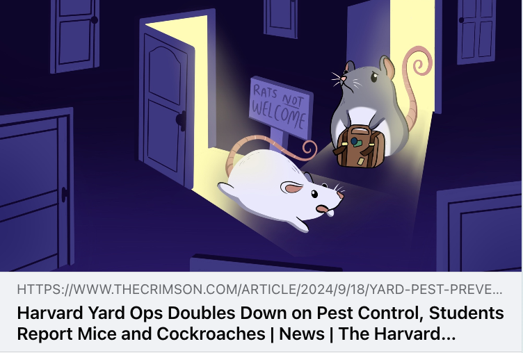 greenhow's tweet photo. Mice are everywhere, even Harvard! 

For pest control in your home, business, or apartment, contact Greenhow. 

Servicing the greater Boston area.

https://t.co/edZpcplfpi

#pestcontrol #bostonpestcontrol #bostonsmallbusiness #pestcontrolservices #mousecontrol https://t.co/RcsAIHoA3i