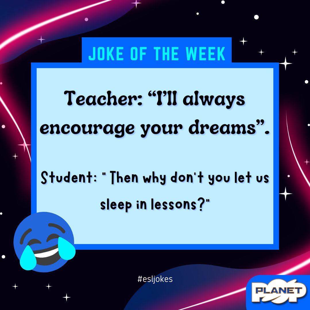 elt_songs's tweet image. Check out our Joke of the Week! 😂

Ready for a laugh? We’ve got a new joke to bring some fun into your day! Comment below if it made you giggle! 🎉👇

#PlanetPop #JokeOfTheWeek #ESLFun #LearningWithLaughter #YoungLearners #ESLTeachers #HaveALaugh #eslteaching #ESLJoke