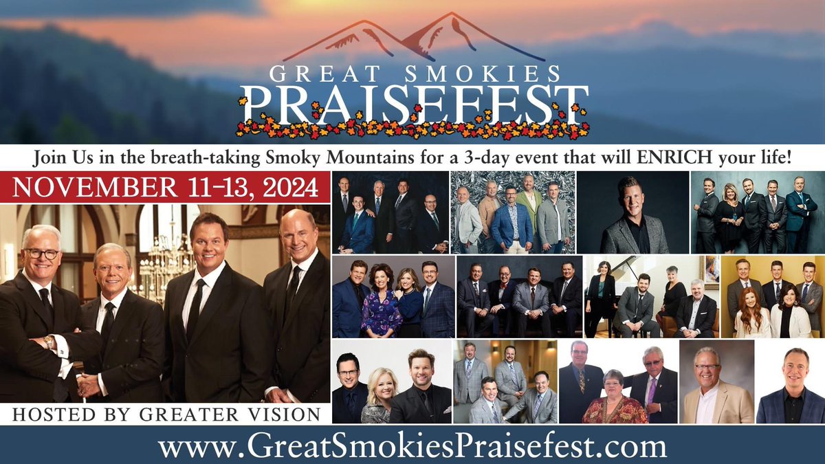 This is always a great event. I’m looking forward to being  a part of the Tuesday morning session. Make plans now and attend Greater Vision’s Great Smokies Praisefest 2024! GreatSmokiesPraisefest.com