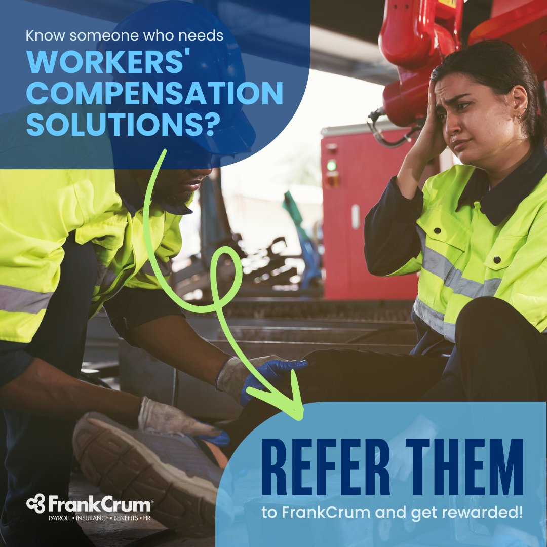 💡 If you know a business owner who could benefit from expert guidance on workers’ comp, refer them to FrankCrum! You’ll both earn rewards and peace of mind. #WorkersComp #ReferralRewards #FrankCrum