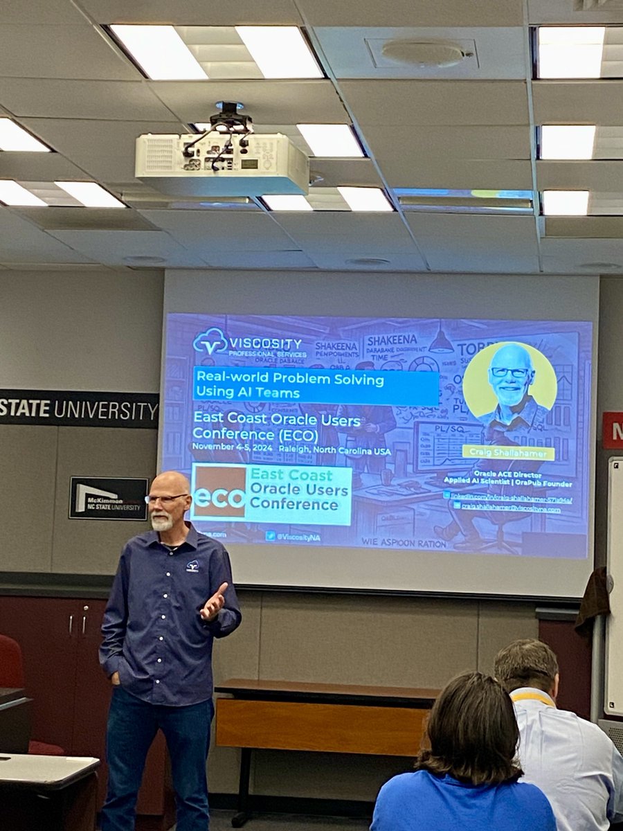 ViscosityNA's tweet image. Day 2 of #ECO2024! Serious talks, serious faces & Oracle #ACED @oraclesean revealed Slack & MS Teams integration with #oracledatabases. #ACED Craig Shallahamer showcased #AI-powered teamwork to tackle complex #Oracle issues. 
#VNA #OraPub #surfershaneai @EastCoastOracle
