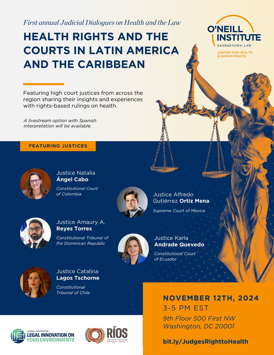 O'Neill Institute (@oneillinstitute) on Twitter photo Want to hear firsthand from justices about rights-based rulings on health? Then, attend the Center for Health and Human Rights' “Health Rights and the Courts in Latin America and the Caribbean” event.
Don't miss this opportunity—sign up now! bit.ly/48glb8S
<a href="/nangelcabo/">Natalia Ángel-Cabo</a> Want to hear firsthand from justices about rights-based rulings on health? Then, attend the Center for Health and Human Rights' “Health Rights and the Courts in Latin America and the Caribbean” event.
Don't miss this opportunity—sign up now! bit.ly/48glb8S
<a href="/nangelcabo/">Natalia Ángel-Cabo</a>