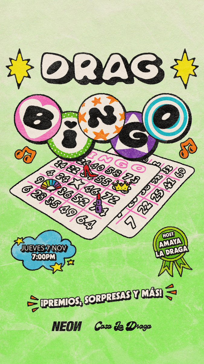 Mañana hay drag bingo de Amaya La Draga y NN! Aún tenemos cartones disponibles, pueden conseguirlos por DM a Casa La Draga en ig ✨💕