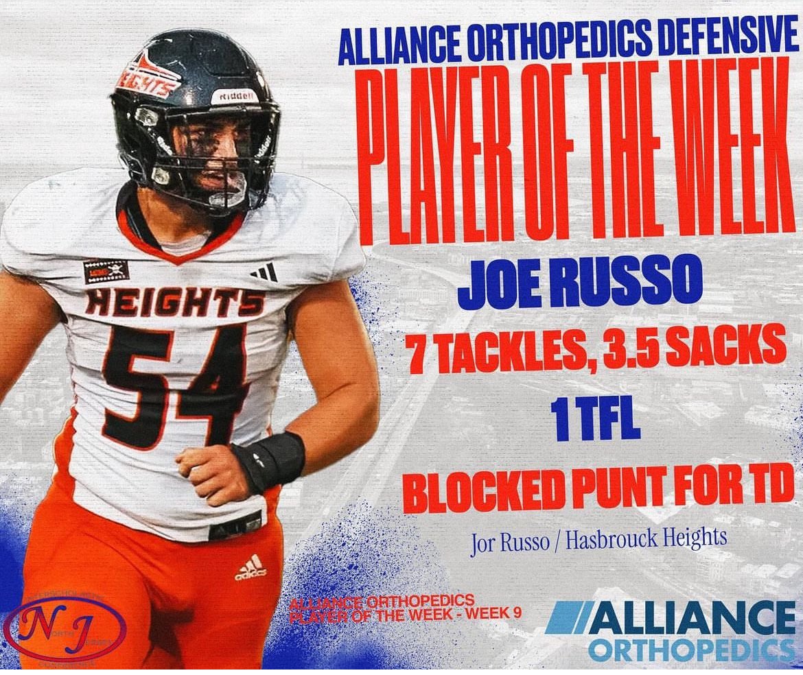 NJIC (@njicathletics) on Twitter photo Congratulations to Week 9 Alliance Orthopedics NJIC Offensive & Defensive Player of the week!
Offense: Marcus Goldsack, Secaucus <a href="/SecaucusPSD/">Secaucus School District</a>
Defense: Joe Russo, Hasbrouck Heights <a href="/HHvarsitysports/">Hasbrouck Heights Sports</a> Congratulations to Week 9 Alliance Orthopedics NJIC Offensive & Defensive Player of the week!
Offense: Marcus Goldsack, Secaucus <a href="/SecaucusPSD/">Secaucus School District</a>
Defense: Joe Russo, Hasbrouck Heights <a href="/HHvarsitysports/">Hasbrouck Heights Sports</a>