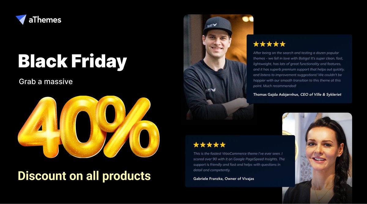 🚀 Our Black Friday sale is LIVE! Save up to 40% on all products, including our new All Access Pass — access everything, now and future releases. Don’t miss out!

athemes.com/black-friday/