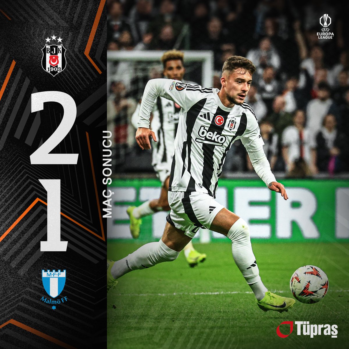 Muçi ve Semih’in golleriyle 2-1 kazanıyoruz. 🦅💪

#BJKvMFF